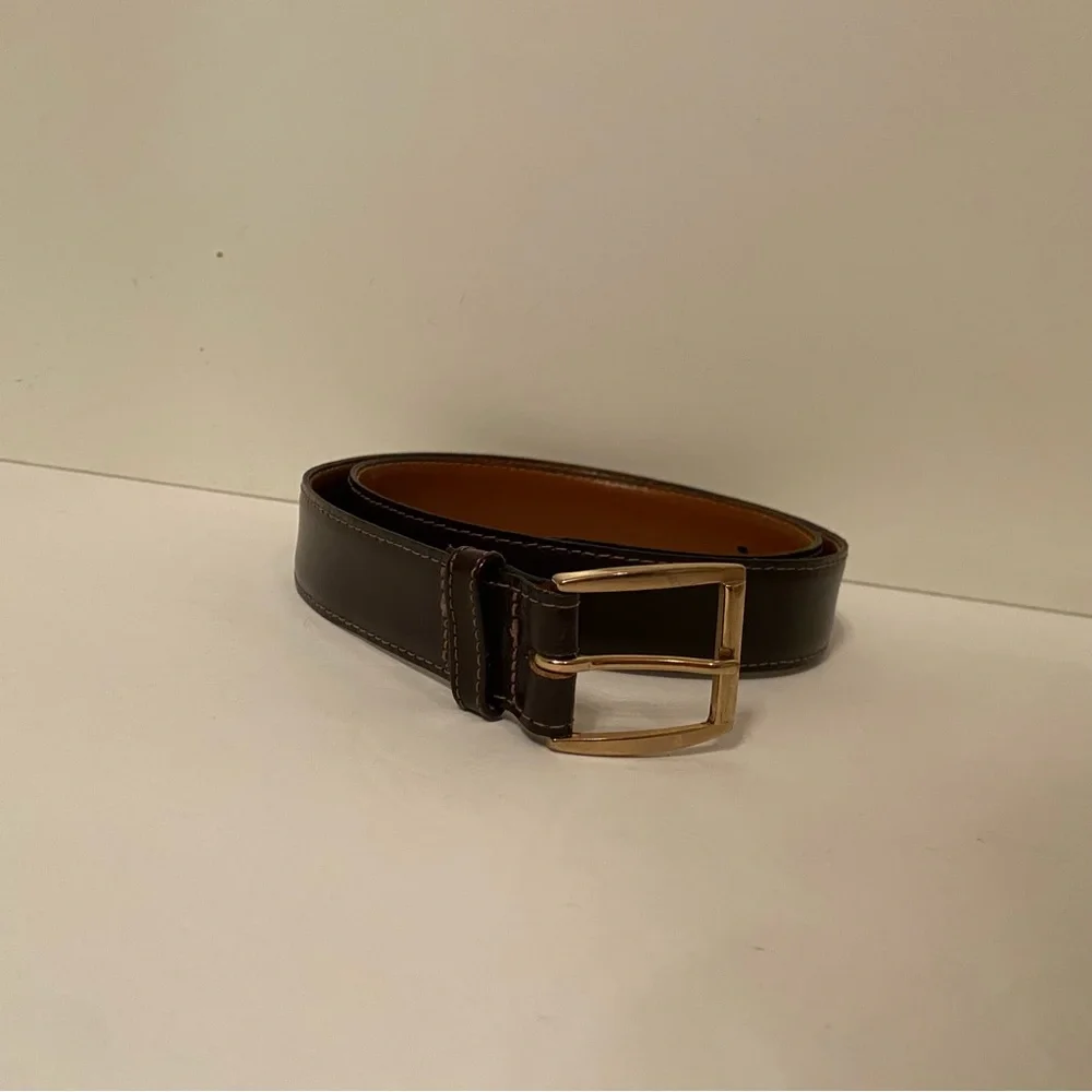 DANBURY BELT BROWN LEATHER GOLD BUCKLE SIZE 34 USA MENS ACCESSORY